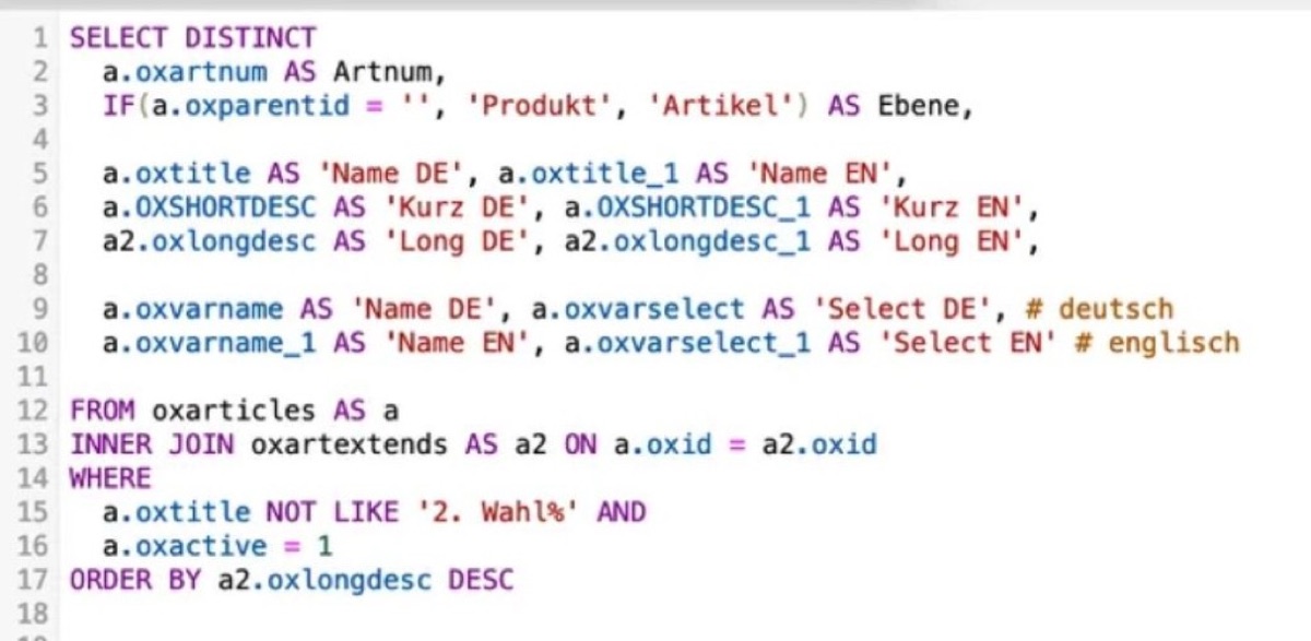 SQL-Abfrage: deutsche und englische Produkttexte aus oxarticles exportieren