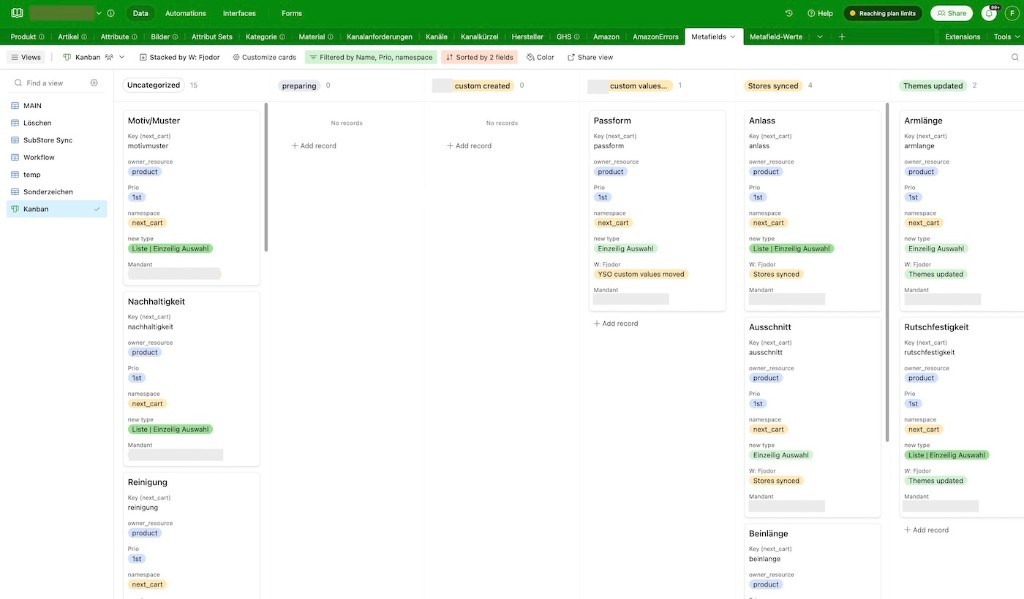 Airtable-Kanban: Metafelder von der Vorbereitung bis zur Store-Synchronisation